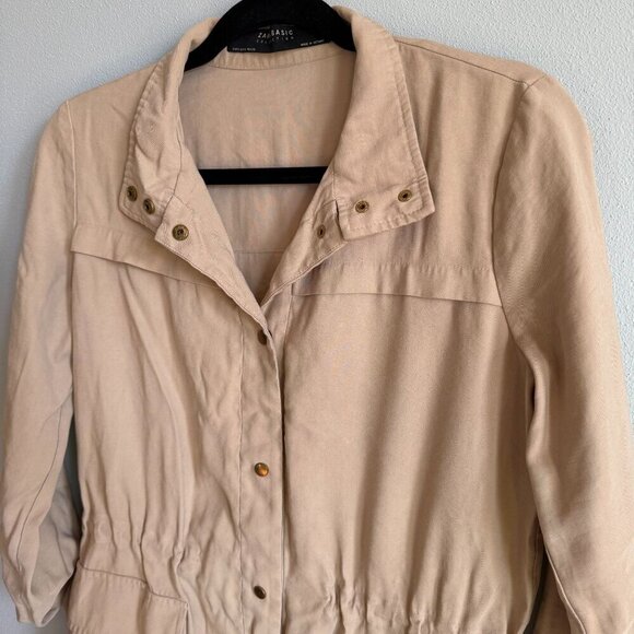 Zara Basic Beige Womens Jacket Drawstring Waist Utility Pockets Small - Picture 3 of 14